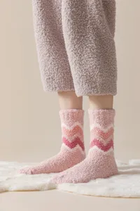Calcetines mujer invierno mullidos forro polar coral rayas rosa comodidad en casa