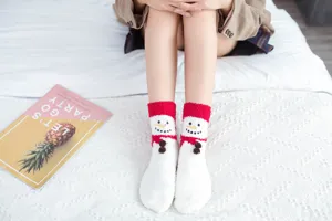 Christmas snowman coral fleece warm women socks cozy fuzzy winter indoor floor sleeping socks