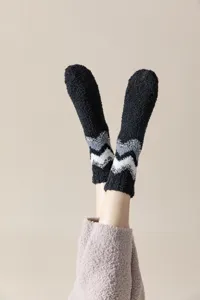Calcetines de forro polar coral a rayas para mujer, calcetines gruesos y acogedores de casa.
