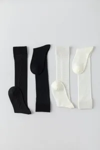Women knee high knit socks cable pattern Japanese JK student long stockings two pairs