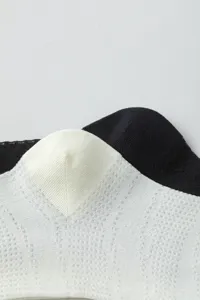 Detail view of sheer white thin knit women knee high socks spring summer Japanese style.