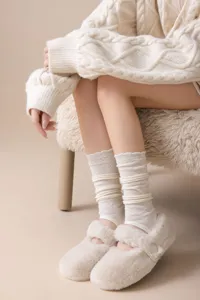 Ballet style superfine wool stirrup socks detail, lace hollow mesh slouchy leg warmers.
