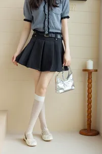 White sheer calf socks with heart diamond pattern, Japanese JK style knee-high socks for women.