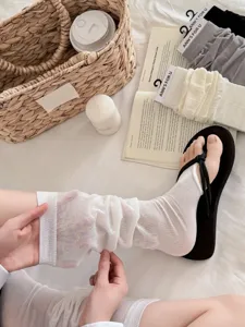 Zomer dunne stijgbeugel sokken ademend effen kleur stapel sokken voor vrouwen mode