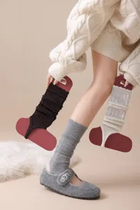 Ballet style fine wool long stirrup leg warmers, autumn winter hollow mesh slouch socks.