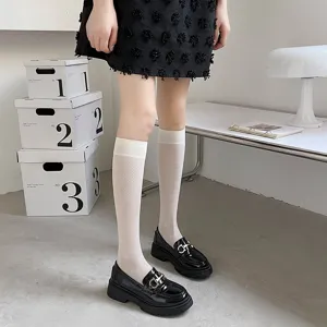 Summer ultra-thin transparent calf socks for women, cute Japanese JK knee-high hosiery.