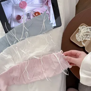 Dolci scaldamuscoli senza piedi stile balletto per donna, calze estive sottili con fiocchi.