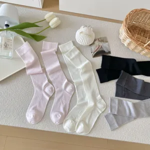 Calze lunghe tinta unita da donna, calzini sottili e traspiranti in seta per primavera ed estate.