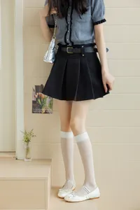 White sheer calf socks for women, thin transparent knee high hosiery for daily JK style wear.