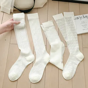 Women Japanese JK Style Long Tube Over The Knee Socks Thin Transparent Nylon Breathable Heart Argyle Knit Stockings Hosiery