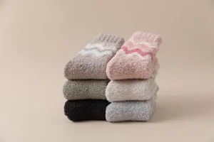 Calcetines mujer invierno forro polar coral, calcetines térmicos de rayas suaves.
