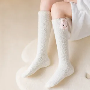 Chaussettes hautes moelleuses en polaire corail pour femme, hiver chaud d'intérieur