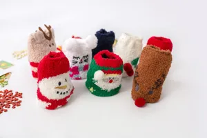 Coral fleece Christmas socks for women, warm winter floor socks with cute 3D cartoon designs.