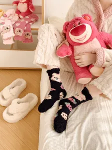 Thick coral fleece fuzzy socks for women, cute winter mid-calf warm home floor socks.