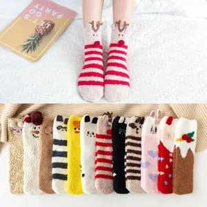Women Winter Warm Coral Fleece Sleep Socks Cute 3D Cartoon Animal Christmas Fuzzy Thickened Floor Socks