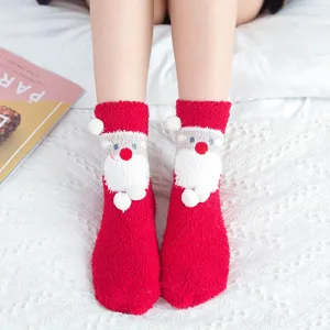 Women's fluffy Christmas Santa fuzzy socks soft warm coral fleece winter sleep socks 1 pair