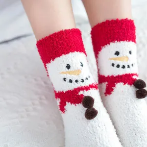 Cute 3D Cartoon Christmas Coral Fleece Socks Women Warm Winter Thick Floor Sleeping Socks