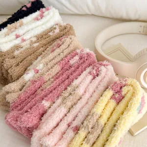 Cozy thick coral fleece socks for women, cute warm winter thermal home sleep socks.