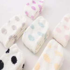 Women's cute polka dot coral fleece thick warm sleep socks winter cozy fuzzy hosiery