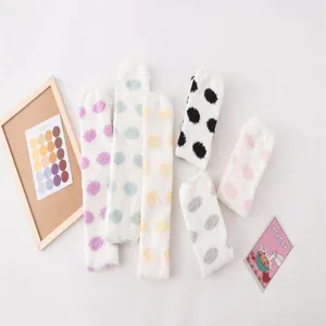Cute polka dot over the knee coral fleece socks, soft fuzzy warm winter thigh high long socks
