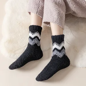 Mujer invierno caliente grueso rayas vellon coral calcetines esponjosos calcetines casa