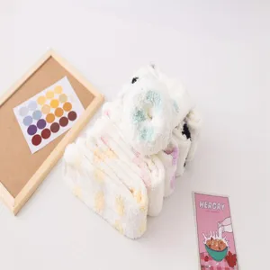 Cozy coral fleece polka dot long socks for women, cute winter fuzzy sleep home hosiery.