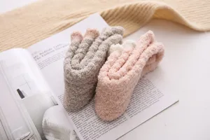 Cozy plush fleece women winter socks with cute lace and cable knit design for daily wear.