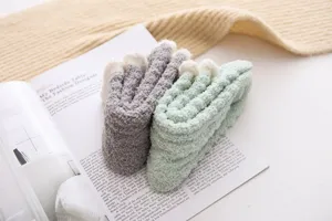 Cozy thick coral fleece women socks, soft winter warm floor socks with cute lace trim.