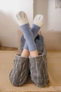Cozy coral fleece fuzzy socks for women, cute cat paw winter warm home floor sleep socks.