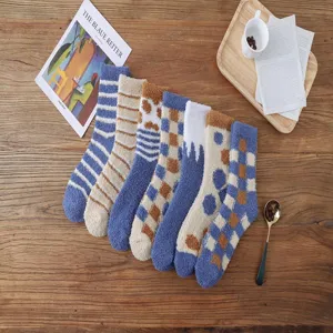 Cozy thick coral fleece winter socks set, soft warm plush mid-calf socks with cute patterns.