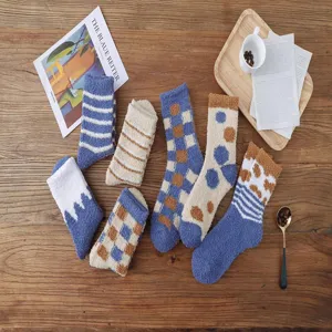 Thickened coral fleece cozy crew socks for women, winter warm sleep floor socks with stylish patterns.