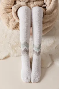 Cozy fleece over-the-knee winter warm socks detail shot, soft plush material for chilly days.