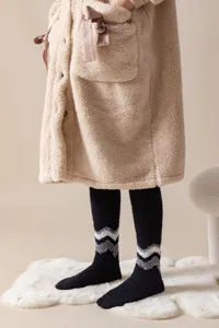 Men winter thickened warm over knee coral fleece socks cozy home floor sleep socks.