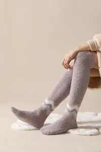 Thigh high fuzzy socks for women winter warm fleece soft cozy over the knee long socks