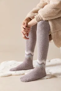 Men's thick coral fleece over the knee fuzzy warm winter home floor sleep socks.