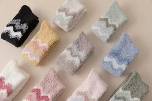 Winter cozy fuzzy coral fleece socks for women, thick warm home floor sleeping socks.