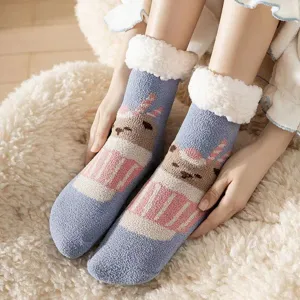Cozy thick coral fleece fuzzy socks for women, cute winter thermal home floor sleep socks.