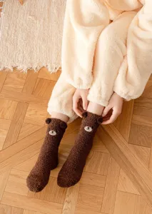 Winter coral fleece cute bear fuzzy mid-tube socks for women cozy home sleeping floor wear