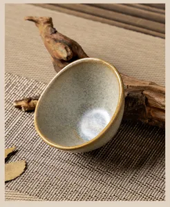 Japanese vintage ceramic small side dish soy sauce condiment bowl rustic tabletop display detail
