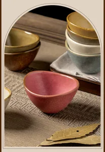 Japanese vintage ceramic small dipping dish, unique triangle sauce bowl for home use.