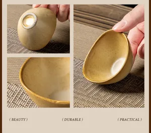 Japanese retro ceramic dipping sauce dish detail view, small pottery vinegar plate.