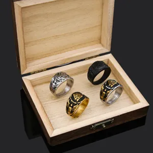Hombres Vintage Acero Inoxidable Vikingo Valknut Runa Anillo Retro Geométrico Tallado Anillo Dedo Moda Joyería Regalo