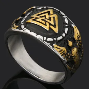 Anillo Valknut vikingo para hombre, joyería de acero inoxidable con runas nórdicas.
