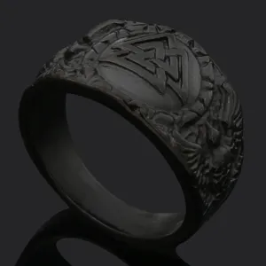 Anillo de hombre de acero de titanio vintage con símbolo de runa vikinga nórdica Valknut.