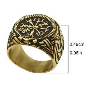 Mens Viking Rune Stainless Steel Ring Nordic Compass Vintage Punk Band 2.49cm Cool