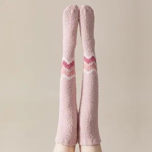 Fluffy thick warm over the knee winter socks for women, cozy thermal fuzzy long leg socks.