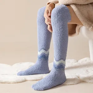 Winter warm coral fleece over-the-knee socks, soft fuzzy home floor sleep socks for men.