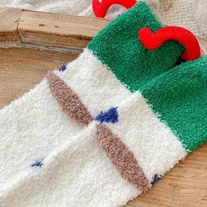 Chaussettes femme corail polaire hiver chaud tube moyen duveteux broderie sol doux maison.