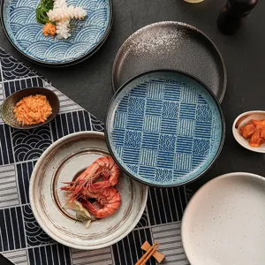Assiette à Dîner en Céramique Créative Rétro Japonaise Restaurant Hôtel Plat Émail Vintage Rond Service de Table
