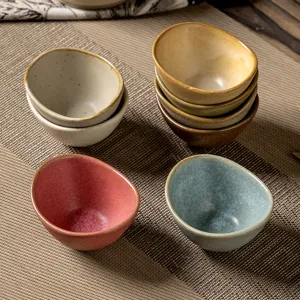 Japanese Retro Ceramic Small Sauce Dish Glaze Seasoning Bowl For Home Restaurant Hot Pot Vinegar Dipping Plate Tableware